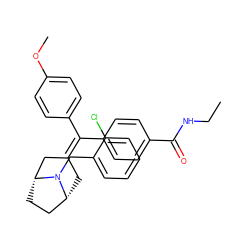 CCNC(=O)c1ccc(C(=C2C[C@@H]3CC[C@H](C2)N3Cc2ccccc2Cl)c2ccc(OC)cc2)cc1 ZINC000026246782