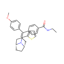 CCNC(=O)c1ccc(C(=C2C[C@@H]3CC[C@H](C2)N3Cc2cccs2)c2ccc(OC)cc2)cc1 ZINC000026256426