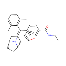 CCNC(=O)c1ccc(C(=C2C[C@@H]3CC[C@H](C2)N3Cc2ccoc2)c2c(C)cccc2C)cc1 ZINC000028383106