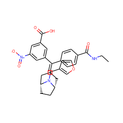 CCNC(=O)c1ccc(C(=C2C[C@@H]3CC[C@H](C2)N3Cc2ccoc2)c2cc(C(=O)O)cc([N+](=O)[O-])c2)cc1 ZINC000028390219