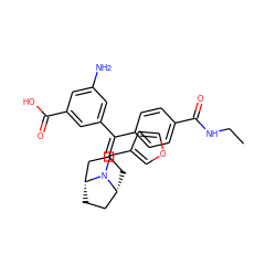 CCNC(=O)c1ccc(C(=C2C[C@@H]3CC[C@H](C2)N3Cc2ccoc2)c2cc(N)cc(C(=O)O)c2)cc1 ZINC000028371757