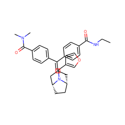 CCNC(=O)c1ccc(C(=C2C[C@@H]3CC[C@H](C2)N3Cc2ccoc2)c2ccc(C(=O)N(C)C)cc2)cc1 ZINC000028456602