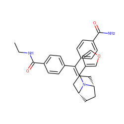 CCNC(=O)c1ccc(C(=C2C[C@@H]3CC[C@H](C2)N3Cc2ccoc2)c2ccc(C(N)=O)cc2)cc1 ZINC000028456013