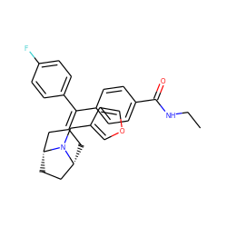 CCNC(=O)c1ccc(C(=C2C[C@@H]3CC[C@H](C2)N3Cc2ccoc2)c2ccc(F)cc2)cc1 ZINC000028371013