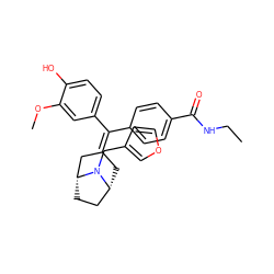 CCNC(=O)c1ccc(C(=C2C[C@@H]3CC[C@H](C2)N3Cc2ccoc2)c2ccc(O)c(OC)c2)cc1 ZINC000028456606