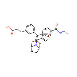 CCNC(=O)c1ccc(C(=C2C[C@@H]3CC[C@H](C2)N3Cc2ccoc2)c2cccc(CCC(=O)O)c2)cc1 ZINC000028383809