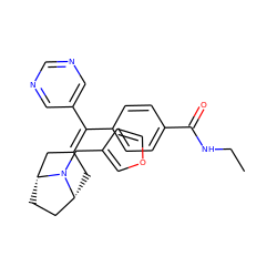 CCNC(=O)c1ccc(C(=C2C[C@@H]3CC[C@H](C2)N3Cc2ccoc2)c2cncnc2)cc1 ZINC000028391382