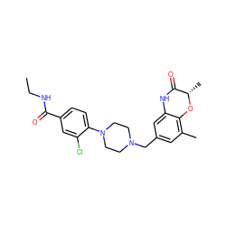 CCNC(=O)c1ccc(N2CCN(Cc3cc(C)c4c(c3)NC(=O)[C@H](C)O4)CC2)c(Cl)c1 ZINC000096274137