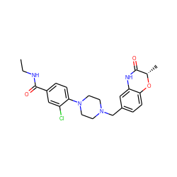 CCNC(=O)c1ccc(N2CCN(Cc3ccc4c(c3)NC(=O)[C@H](C)O4)CC2)c(Cl)c1 ZINC000096274117