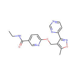 CCNC(=O)c1ccc(OCc2c(-c3ccncn3)noc2C)nc1 ZINC000143129633