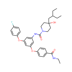 CCNC(=O)c1ccc(Oc2cc(NC(=O)N3CCC(O)(CC(CC)CC)CC3)cc(Oc3ccc(F)cc3)c2)cc1 ZINC000223232240