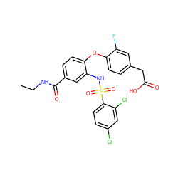 CCNC(=O)c1ccc(Oc2ccc(CC(=O)O)cc2F)c(NS(=O)(=O)c2ccc(Cl)cc2Cl)c1 ZINC000049694875