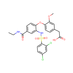 CCNC(=O)c1ccc(Oc2ccc(CC(=O)O)cc2OC)c(NS(=O)(=O)c2ccc(Cl)cc2Cl)c1 ZINC000049679876