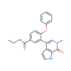 CCNC(=O)c1ccc(Oc2ccccc2)c(-c2cn(C)c(=O)c3[nH]ccc23)c1 ZINC000146669584