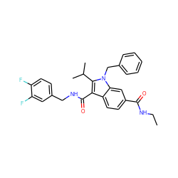 CCNC(=O)c1ccc2c(C(=O)NCc3ccc(F)c(F)c3)c(C(C)C)n(Cc3ccccc3)c2c1 ZINC000096172216