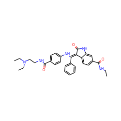 CCNC(=O)c1ccc2c(c1)NC(=O)/C2=C(\Nc1ccc(C(=O)NCCN(CC)CC)cc1)c1ccccc1 ZINC000101372867