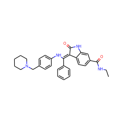 CCNC(=O)c1ccc2c(c1)NC(=O)/C2=C(\Nc1ccc(CN2CCCCC2)cc1)c1ccccc1 ZINC000101372789