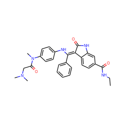 CCNC(=O)c1ccc2c(c1)NC(=O)/C2=C(\Nc1ccc(N(C)C(=O)CN(C)C)cc1)c1ccccc1 ZINC000101372856