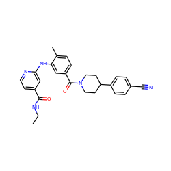 CCNC(=O)c1ccnc(Nc2cc(C(=O)N3CCC(c4ccc(C#N)cc4)CC3)ccc2C)c1 ZINC000098185311