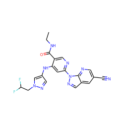 CCNC(=O)c1cnc(-n2ncc3cc(C#N)cnc32)cc1Nc1cnn(CC(F)F)c1 ZINC001772618918