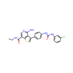 CCNC(=O)c1cnc(N)c2c(-c3ccc(NC(=O)Nc4cccc(Cl)c4)cc3)csc12 ZINC000063539850