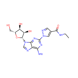 CCNC(=O)c1cnn(-c2nc(N)c3ncn([C@@H]4O[C@H](CO)[C@@H](O)[C@H]4O)c3n2)c1 ZINC000013818947