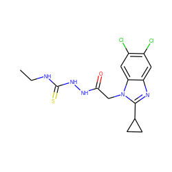 CCNC(=S)NNC(=O)Cn1c(C2CC2)nc2cc(Cl)c(Cl)cc21 ZINC001772623638