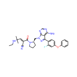 CCNC(C)(C)/C=C(\C#N)C(=O)N1CCC[C@@H]1Cn1nc(-c2ccc(Oc3ccccc3)cc2F)c2c(N)ncnc21 ZINC000208126859