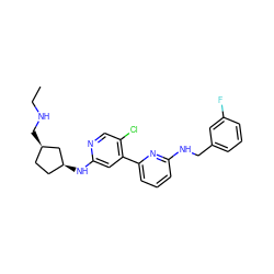 CCNC[C@@H]1CC[C@H](Nc2cc(-c3cccc(NCc4cccc(F)c4)n3)c(Cl)cn2)C1 ZINC000169703806