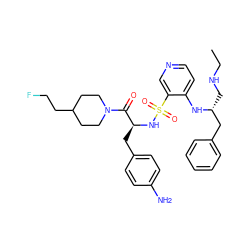 CCNC[C@H](Cc1ccccc1)Nc1ccncc1S(=O)(=O)N[C@@H](Cc1ccc(N)cc1)C(=O)N1CCC(CCF)CC1 ZINC000027187289