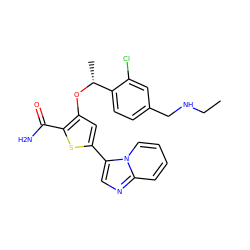 CCNCc1ccc([C@@H](C)Oc2cc(-c3cnc4ccccn34)sc2C(N)=O)c(Cl)c1 ZINC000043061232