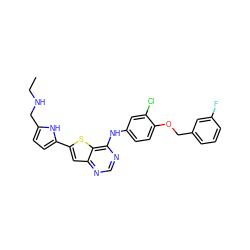 CCNCc1ccc(-c2cc3ncnc(Nc4ccc(OCc5cccc(F)c5)c(Cl)c4)c3s2)[nH]1 ZINC000040914112