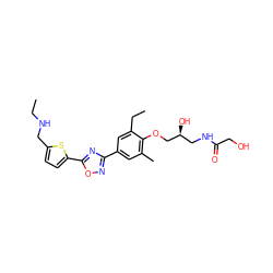 CCNCc1ccc(-c2nc(-c3cc(C)c(OC[C@@H](O)CNC(=O)CO)c(CC)c3)no2)s1 ZINC000653849106