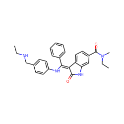 CCNCc1ccc(N/C(=C2\C(=O)Nc3cc(C(=O)N(C)CC)ccc32)c2ccccc2)cc1 ZINC000064512980