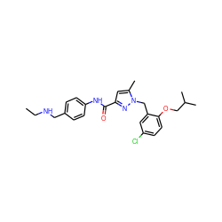 CCNCc1ccc(NC(=O)c2cc(C)n(Cc3cc(Cl)ccc3OCC(C)C)n2)cc1 ZINC000040422423