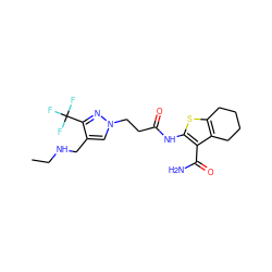 CCNCc1cn(CCC(=O)Nc2sc3c(c2C(N)=O)CCCC3)nc1C(F)(F)F ZINC000064548744