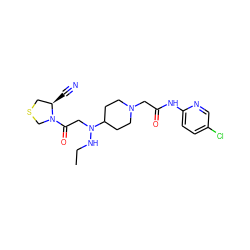 CCNN(CC(=O)N1CSC[C@H]1C#N)C1CCN(CC(=O)Nc2ccc(Cl)cn2)CC1 ZINC000048999846