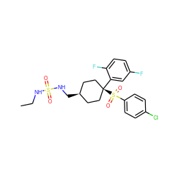 CCNS(=O)(=O)NC[C@H]1CC[C@@](c2cc(F)ccc2F)(S(=O)(=O)c2ccc(Cl)cc2)CC1 ZINC000253839055