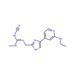 CCNc1cc(-c2c[nH]c(C/N=C(\NC)NC#N)n2)ccn1 ZINC000026271007