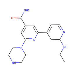 CCNc1cc(-c2cc(C(N)=O)cc(N3CCNCC3)n2)ccn1 ZINC000058569171