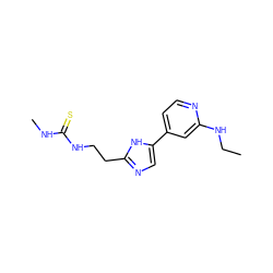 CCNc1cc(-c2cnc(CCNC(=S)NC)[nH]2)ccn1 ZINC000026267807