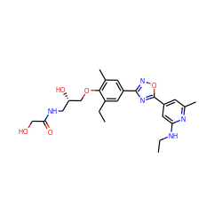 CCNc1cc(-c2nc(-c3cc(C)c(OC[C@@H](O)CNC(=O)CO)c(CC)c3)no2)cc(C)n1 ZINC000103244011