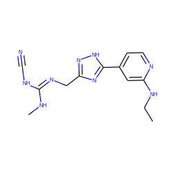 CCNc1cc(-c2nc(C/N=C(\NC)NC#N)n[nH]2)ccn1 ZINC000026267298