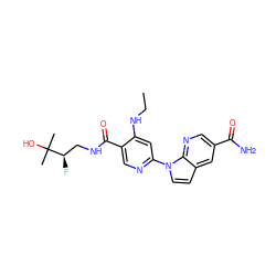 CCNc1cc(-n2ccc3cc(C(N)=O)cnc32)ncc1C(=O)NC[C@@H](F)C(C)(C)O ZINC001772579549