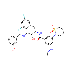 CCNc1cc(C(=O)N[C@@H](Cc2cc(F)cc(F)c2)[C@H](O)CNCc2cccc(OC)c2)cc(N2CCCCS2(=O)=O)c1 ZINC000029039618