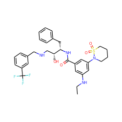 CCNc1cc(C(=O)N[C@@H](Cc2ccccc2)[C@H](O)CNCc2cccc(C(F)(F)F)c2)cc(N2CCCCS2(=O)=O)c1 ZINC000016052624