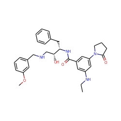 CCNc1cc(C(=O)N[C@@H](Cc2ccccc2)[C@H](O)CNCc2cccc(OC)c2)cc(N2CCCC2=O)c1 ZINC000028978417