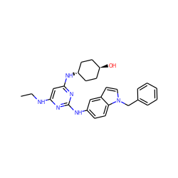 CCNc1cc(N[C@H]2CC[C@H](O)CC2)nc(Nc2ccc3c(ccn3Cc3ccccc3)c2)n1 ZINC000100205203