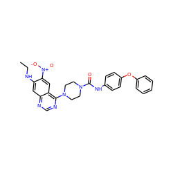 CCNc1cc2ncnc(N3CCN(C(=O)Nc4ccc(Oc5ccccc5)cc4)CC3)c2cc1[N+](=O)[O-] ZINC000013528664