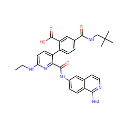 CCNc1ccc(-c2ccc(C(=O)NCC(C)(C)C)cc2C(=O)O)c(C(=O)Nc2ccc3c(N)nccc3c2)n1 ZINC000096283217